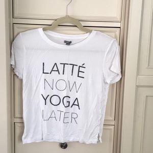Aerie “Latte now yoga later” graphic tee